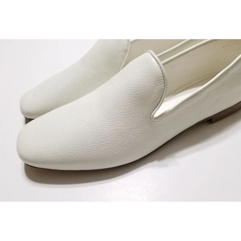 NIB Vince Bray White Leather Flat Loafer Smoking Slipper Size 6.5, 8, 8.5 $295